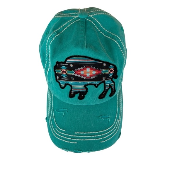 KBethos Vintage Aztec Pattern Buffalo Embroidered Turquoise Baseball Hat - Picture 1 of 4
